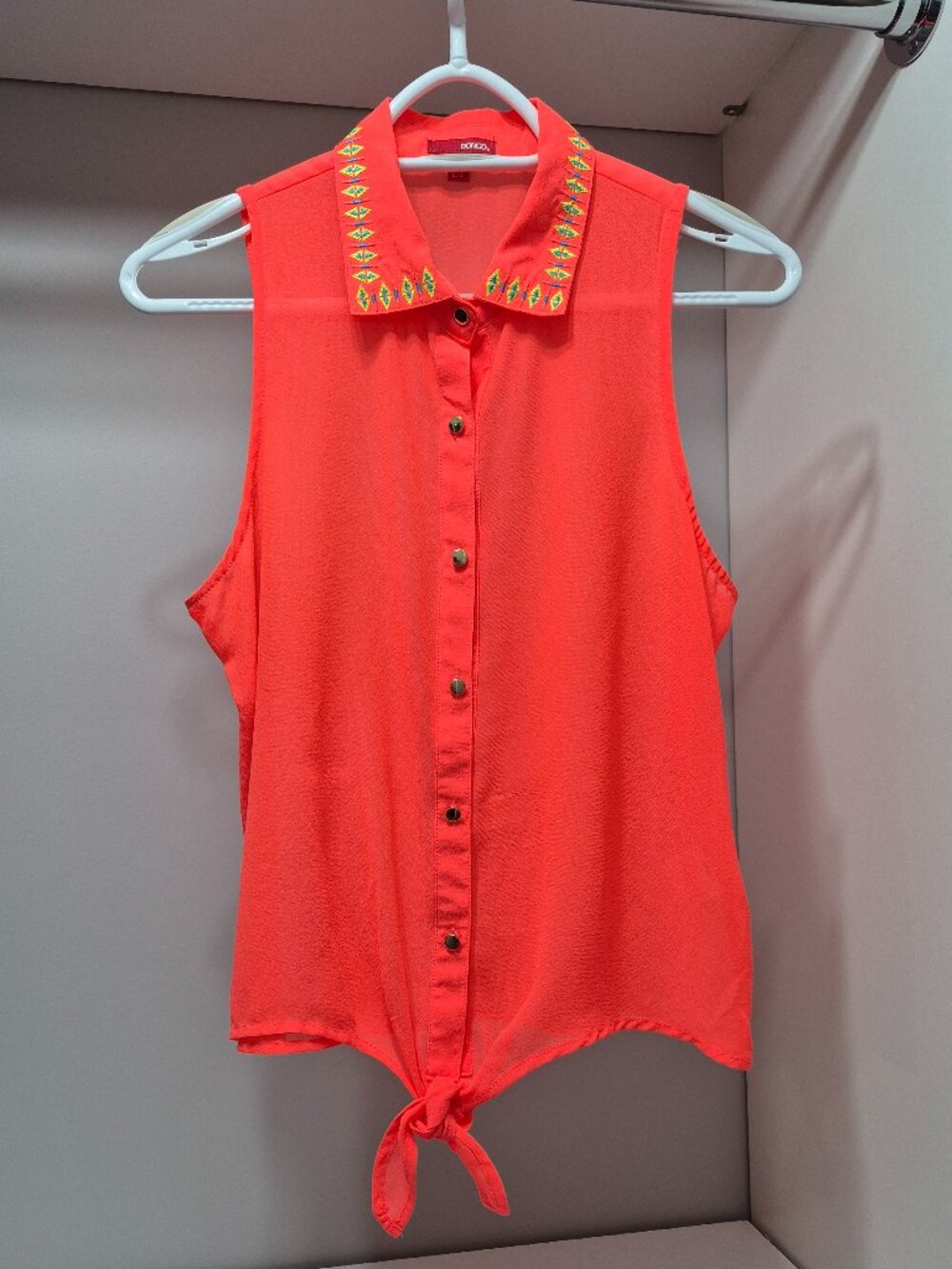 Bongo - Florescent orange cool sheer sleeveless summer blouse
